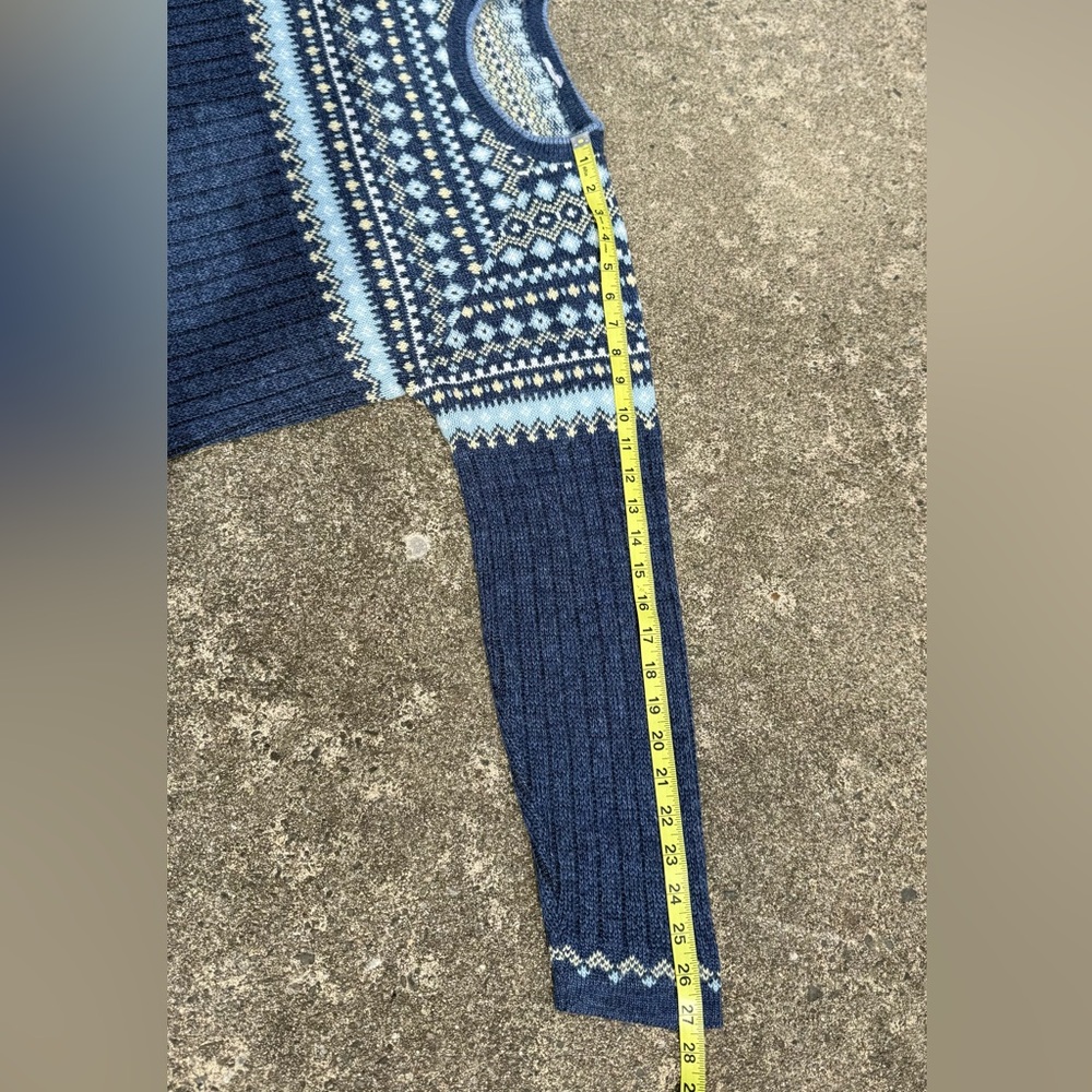 Fair Isle Blue Knit Sweater Large – Cozy Soft Nordic Style Pullover - Picture 5 of 5